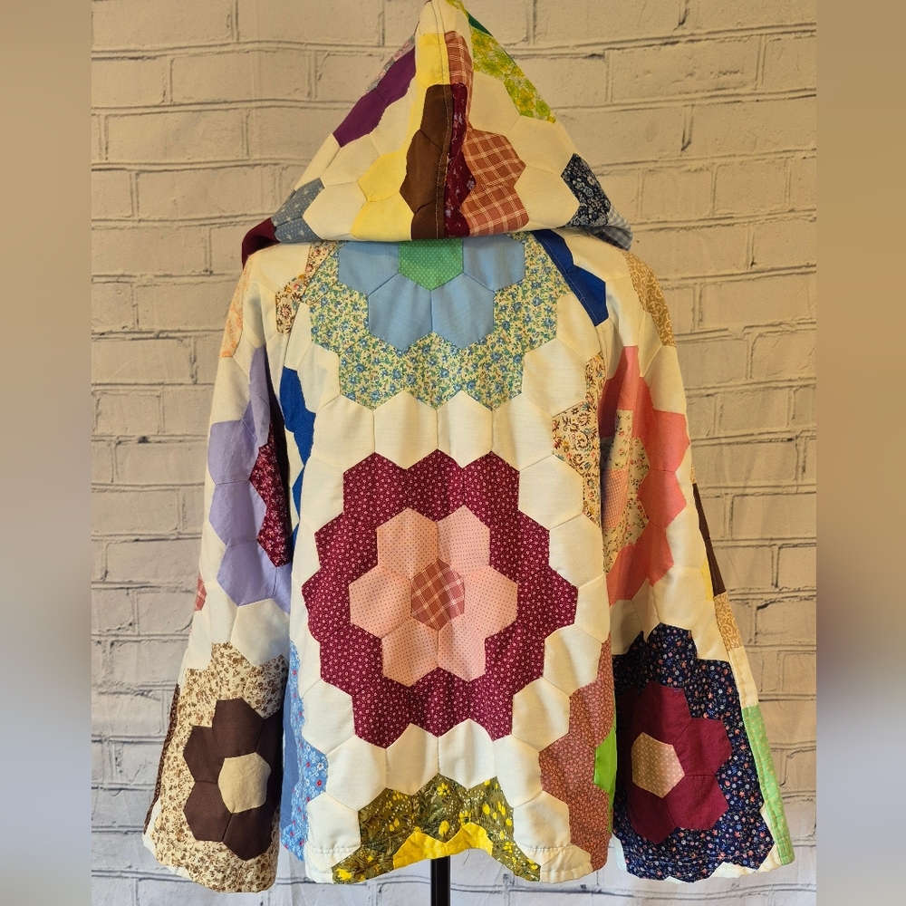 Quilted Patchwork Hooded Jacket - Multi Colored - Picture 3 of 6